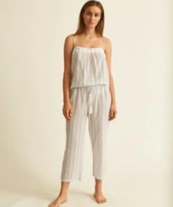 Skin Sale Crinkle Cotton Stripe Shirred Cami