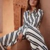 Asceno Sale Diagonal Stripe PJ Top