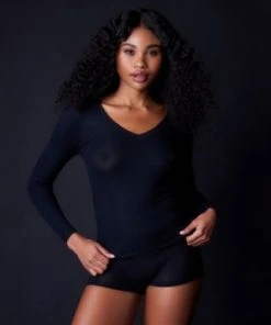 Collezione Privata Fine Rib V Neck Long Sleeve