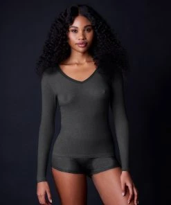 Collezione Privata Sale Fine Rib V Neck Long Sleeve