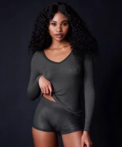 Collezione Privata Sale Fine Rib V Neck Long Sleeve